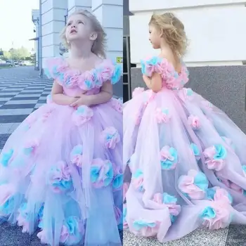 3D Çiçek Aplike Çiçek Kız Elbise Özel Durum Düğün İçin Çocuk Pageant Törenlerinde