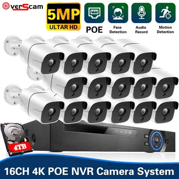 H. 265 + POE CCTV Güvenlik Sistemi 16CH Açık 5MP Ses PoE IP Kamera IR-CUT Gündüz Gece Görüş P2P Video Gözetim Kiti XMeye