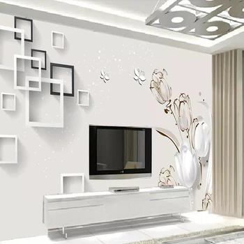 Dekoratif duvar kağıdı Lale 3D stereo TV arka plan duvar
