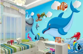Çocuk Çocuk Yatak Odası Yunus Duvar Kağıdı Duvar 3D Fotoğraf Duvar Kağıtları Oturma Odası Yatak Odası duvar Dekoru Tuval Duvar Kağıtları Özel