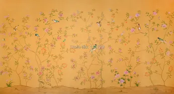Avrupa tarzı El-boyalı ipek duvar kağıdı boyama çiçek kuşlar ile el boyalı wallcovering duvar kağıdı birçok resim isteğe bağlı