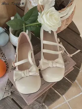 Japon Lolita Kawaii Sandalet Kadın Kolej Tarzı Yay Tasarım Tatlı Mary Janes Ayakkabı Kadın Saf Renk rahat ayakkabılar Sonbahar 2022