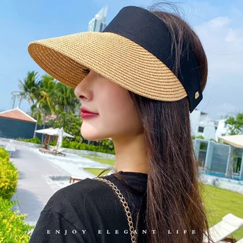Sihirli Bant Panama Kadın Hasır Şapka Boş Üst 2020 kadın Yaz Şapka Güneş Koruma Açık Spor Balıkçılık Plaj Chapeau MZ010