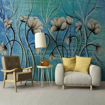 Özel 3d Duvarlar için Duvar Kağıdı Ev Geliştirme İpek Wallpapesr Modern El-boyalı yağlıboya çiçekler arka plan duvar