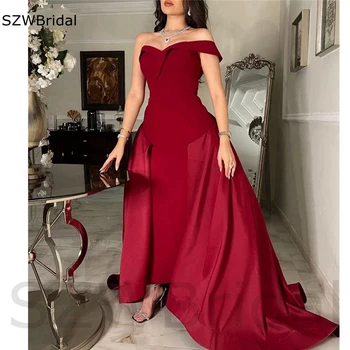 Yeni Varış Bordo Kadınlar Örgün Abiye 2023 Kapalı Omuz Kollu Saten balo kıyafetleri kadınlar için parti Elbiseler de soirée