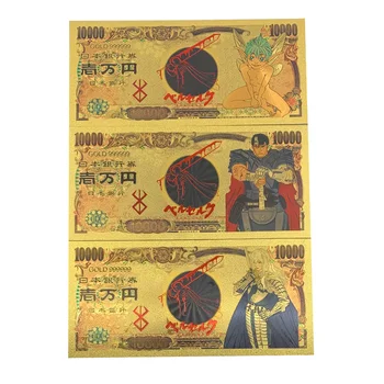 Japon Çılgına Kılıç Anime Karikatür Kartları Altın Banknot Anime Banknotlar 24 k Altın Kaplama Koleksiyonu İçin