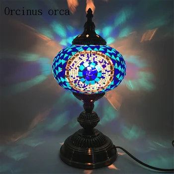 Akdeniz retro el renkli cam lamba yatak odası başucu lambası güneydoğu egzotik masa lambası ücretsiz kargo