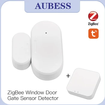 Aubess Tuya Akıllı ZigBee Kapı Pencere Sensörü Akıllı Ev Kablosuz Bağlantı Kapı Dedektörleri Açık / Kapalı APP Otomasyonu Uzaktan Alarm