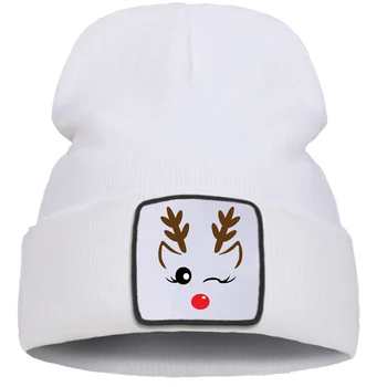 Göz kırpan Açık Kahverengi Noel Tema Baskılar Unisex Kap Karikatür Sıcak kışlık şapkalar Düz Renk Basit Örme Kapaklar Yaratıcı Kaliteli Kap
