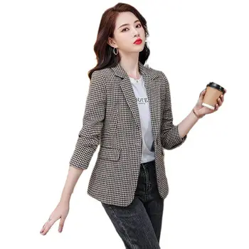 2021 Kadın ceketi Moda Ekose Ceket OL Stilleri Sonbahar Kış Blazers Kadınlar için İş Blaser Dış Giyim Tops S-4XL