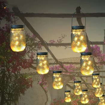 Asılı cam turşu kavanozu güneş ışıkları 20 LEDs peri ışık Kavanoz ile Su Geçirmez Güneş asılı ışık Balkon arka Bahçe Veranda Dekor