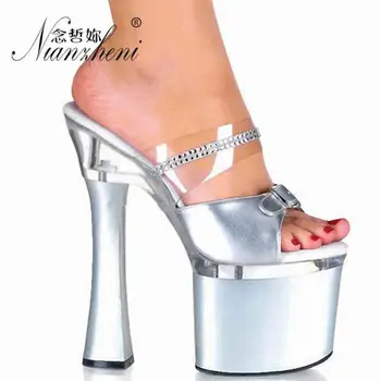 Kalın platform Makara topuklu Kemer tokası kadın Terlik 18cm yüksek topuklu ayakkabılar 7 inç Trend Gece Kulübü Kutup dans Olgun Seksi
