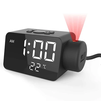 Projeksiyon dijital alarmlı saat Saat, çift alarmlı saat Saat USB şarjlı Bağlantı Noktası, Ekran Saatler Yatak Odası Erteleme Ağır Uyuyan