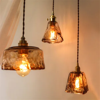 Amerikan endüstriyel Vintage kolye ışık bakır ahşap cam fikstür yemek odası antika Loft asılı lamba ev dekor aydınlatma 4