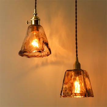 Amerikan endüstriyel Vintage kolye ışık bakır ahşap cam fikstür yemek odası antika Loft asılı lamba ev dekor aydınlatma 5