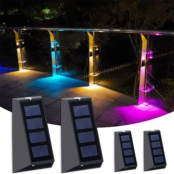 Güneş duvar ışıkları açık çit ışıkları LED su geçirmez güneş merdiven ışıkları yukarı ve aşağı 7 renk değiştirme dış veranda ışıkları 0