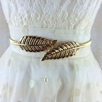 Kadın Moda Metal Altın Gümüş Yapraklar zincir kemer Bel Bandı Esneklik bel kemeri Elbise Etek Bantları Kadın