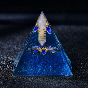 Mavi Lapis Lazuli orgon piramidi Enerji Jeneratörü Beyaz Kuvars Kristal Ayağı Sihirli Orgonit Hediye Şifa Meditasyon El