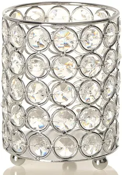Gümüş Silindir Vazo Kristal Tealight mumluk Şamdanlar / Kalem Sahipleri için ev ofis dekorasyonu Hediyeler için Noel