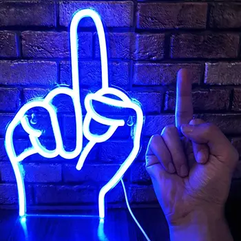 Wanxıng Orta Parmak Neon ışık burcu Serin mavi Sembol Uluslararası Dostu işareti oyun parti kulübü adam mağara dekorasyon