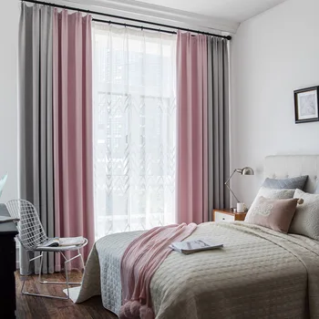 Yeni perdeler Özel basit ve modern pembe ve gri dikiş perdeleri Oturma odası yatak odası taklit kaşmir jakarlı karartma 1