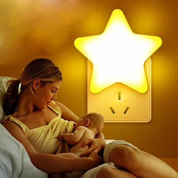 Yıldız duvar gece ışıkları uzaktan kumanda AB ABD plug kreş lamba yatak odası kız uyku çocuk karikatür