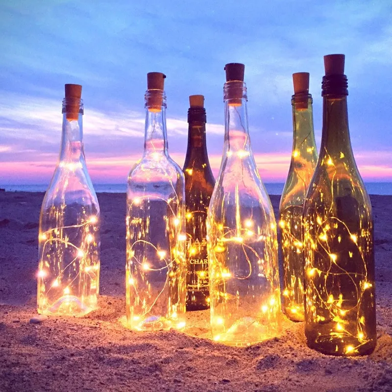 10 adet peri şarap şişesi ışık mantar LED dize ışıkları pil Garland noel partisi düğün dekorasyon ışıkları su geçirmez 1