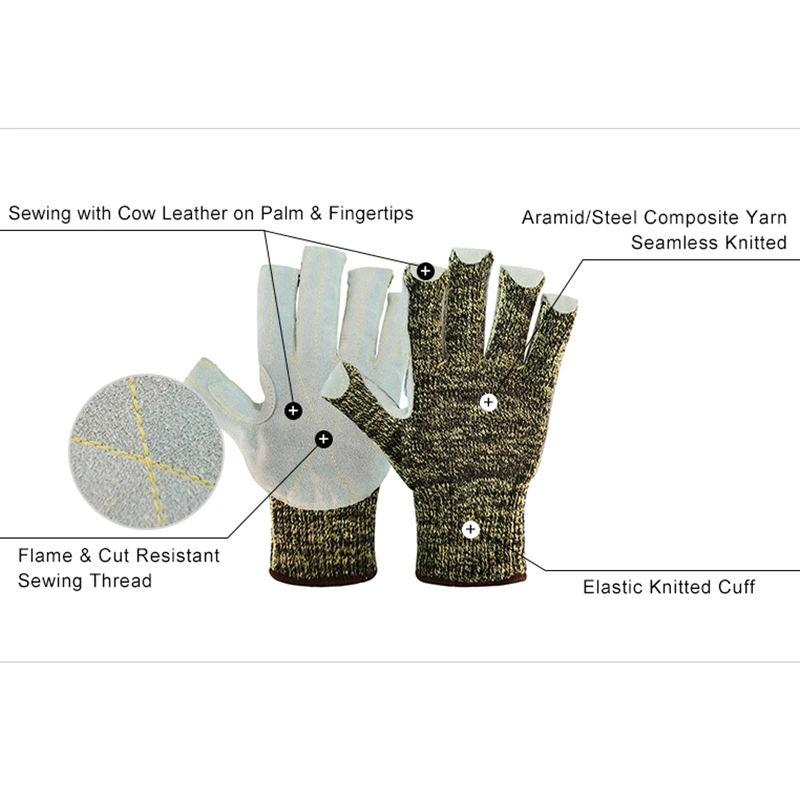 Iş eldivenleri İnek Deri Palmiye ve Parmak Uçları Aleve Dayanıklı Anti-Cut Erkekler Kadınlar Güvenlik Bahçe El Korumak kaynak eldivenleri 1