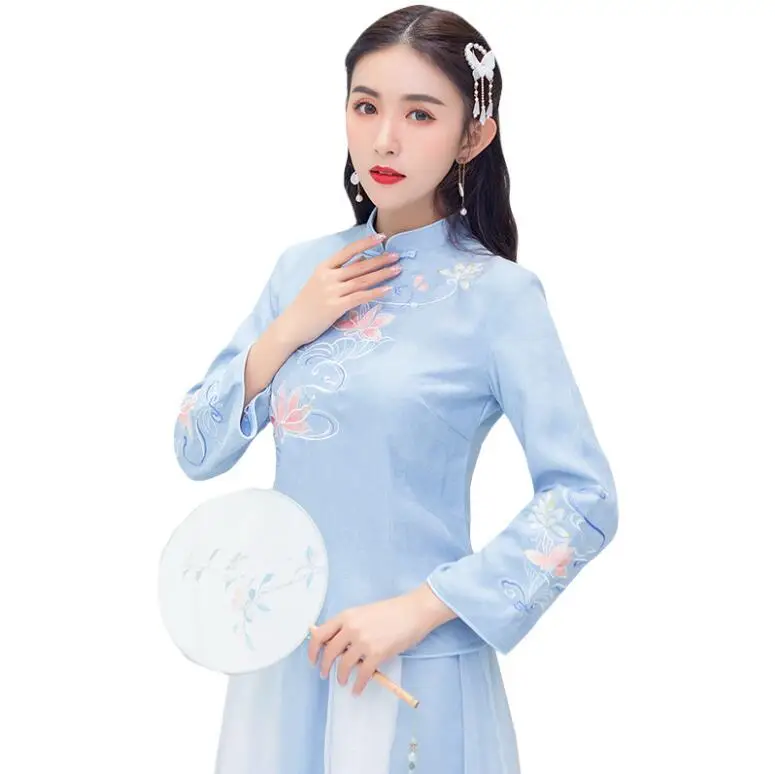 Klasik halk Kış kız cheongsam Çin vintage geleneksel tarzı boudoir tang maxi çay sanat takım elbise ceket + etek 1
