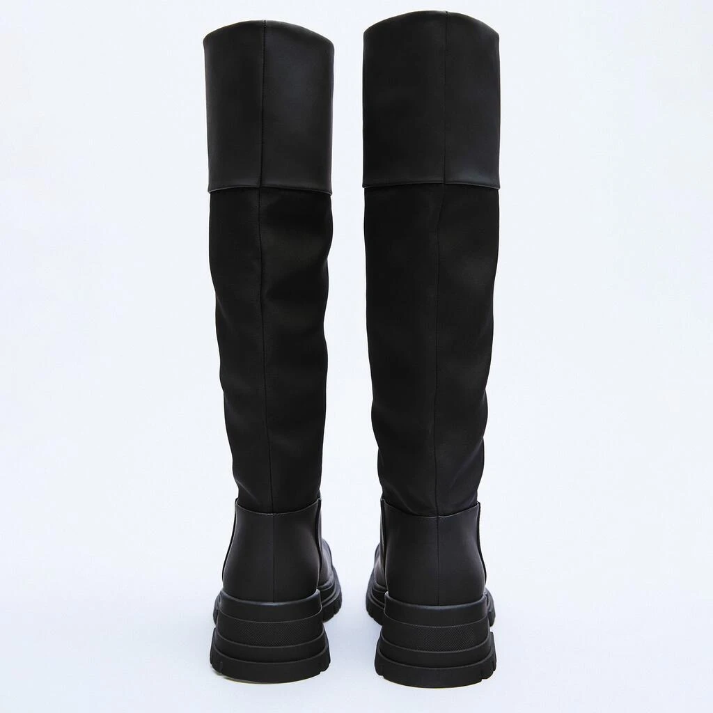 Tasarım Hakiki Deri Diz Yüksek Çizmeler Kadın Çizmeler Siyah Pantolon Derin Oluklar Sonbahar Ve Kış Eğlence Çizme Uzun Teneke Kutu Çizmeler 1
