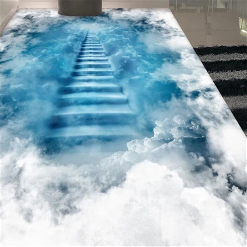 wellyu Özel 3D zemin çıkartmaları Oturma odası yatak odası Kendinden yapışkanlı zemin macun bulut merdiven 3D zemin boyama büyütülebilir 1