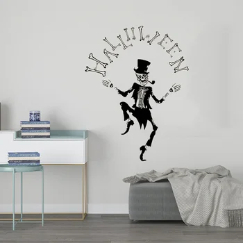 Halloween Wand Aufkleber Vinyl Zauberer Skeleton Tanzen Wand Decals für Wohnzimmer und Shop Decor Festival 3395