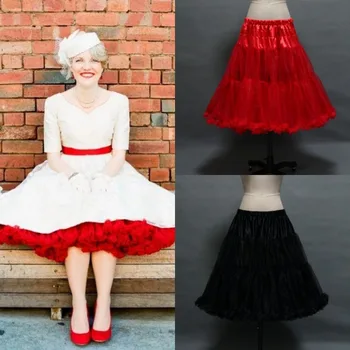 Stokta Ruffled Petticoats Renkli Kırmızı Jüpon 1950s Vintage Tül Etek altında düğün İçin