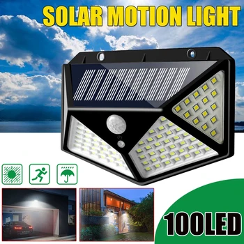 100 LED güneş enerjili PIR hareket sensörü duvar ışık açık Bahçe lambası 3 modları 0