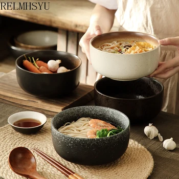 1 ADET RELMHSYU Japon Tarzı 8 İnç Retro Seramik Anlık Büyük Kapasiteli Ramen yemek kasesi Ev Restoran