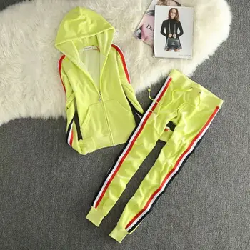 Sulu Severler Marka 7 Parlak Renkler Kadın Spor Takım Elbise Ince Kadife Rahat Bayan Eşofman Kapşonlu Yaka Spor takım elbise