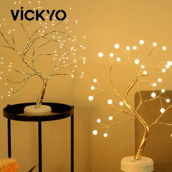 VICKYO LED gece ışıkları Mini noel ağacı masa lambası özel peri dize ışıkları çocuk hediyeler için ev kapalı oda dekor noel