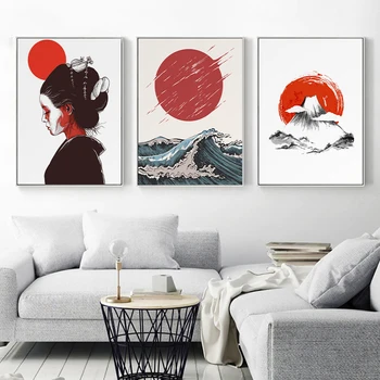 Japon Tarzı Manzara Deniz Manzarası Ukiyoe sanat posterleri Tuval Boyama Baskı Kyoto Geyşa Duvar Resimleri için Oturma Odası Dekorasyon