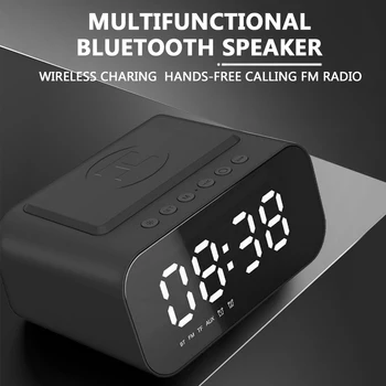 Fm Radyo Masaüstü Saatler Kablosuz Şarj Çalar Saat Bluetooth Hoparlör USB Hızlı Şarj Ev Dekorasyonu LED Akıllı Dijital Saat
