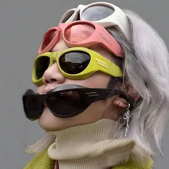 2022 Y2K Steampunk Büyük Boy Güneş Gözlüğü Kadın Erkek Lüks Tasarımcı UV400 Unisex güneş gözlüğü Spor Sürücü Büyük Gözlük Gözlük