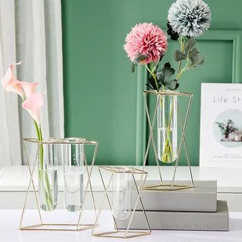 Ferforje geometrik vazo ev oturma odası yatak odası dekorasyon çiçek düzenleme uzun borosilikat cam çiçek standı vazo