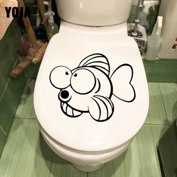 YOJA 23.5X18. 7CM Komik Tuvalet Çıkartmaları Karikatür Balık Duvar Odası Tasarım Sanat Duvar Sticker T5-0289
