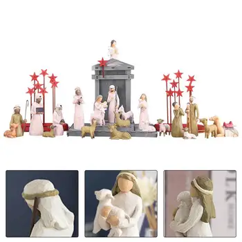 20 Adet Doğuş Seti El Boyalı Bebek Yemlik Noel İsa Süs Hıristiyanlık Figürleri Noel Masa Dekorasyon