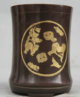 bi001574 Çin Hanedanlığı Sarayı Mor Bronz 24 K Altın Yaldızlı Fırça Pot kalem vazo