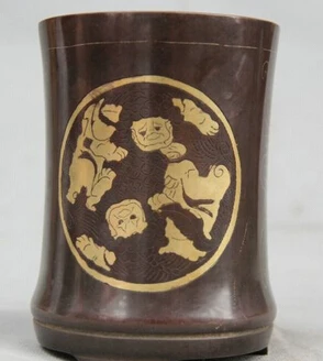 bi001574 Çin Hanedanlığı Sarayı Mor Bronz 24 K Altın Yaldızlı Fırça Pot kalem vazo 5