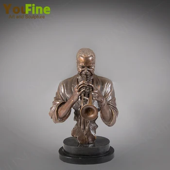 Bronz Müzisyen Büstü Heykeli Trompet Enstrüman Bronz Büstü Heykel Mermer Taban İle Ev Dekor İçin Sınıf Kapalı Süs
