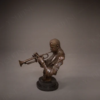 Bronz Müzisyen Büstü Heykeli Trompet Enstrüman Bronz Büstü Heykel Mermer Taban İle Ev Dekor İçin Sınıf Kapalı Süs 1