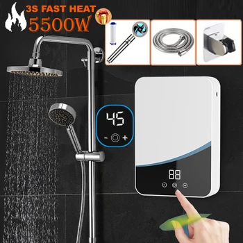 5500W Sıcaklık Ayarlanabilir Anlık Tankless Elektrikli Sıcak su ısıtıcı Mutfak Banyo Duş Sıcak Su Hızlı ısıtma AB Tak