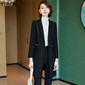 S-4XL Sonbahar ve Kış kadın Ofis Pantolon İki parçalı Takım Elbise Zarif High-end Bayanlar Uzun Blazer 2022 Yeni