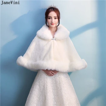 JaneVini Moda Beyaz / Kırmızı Faux Kürk Bolero Kristal Broş Gelin Sarar Kış Sıcak Pelerin Şal Ceket Kadın Düğün Aksesuarları 0